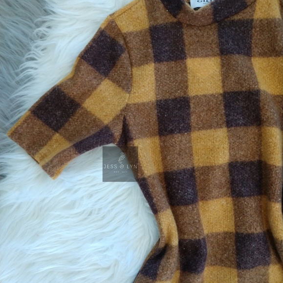 🆕 JAYME-Mustard/Brown Checkered Hi Neck Dress - Picture 8 of 8